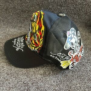 Brand New Ed Hardy Black Graphic Trucker Hat